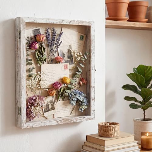 TILBLKUP Shadow Box Frame Display Case 13x16 Shadow Box with Linen Back, Real Glass Window Door with Hinge, Picture Frame ...