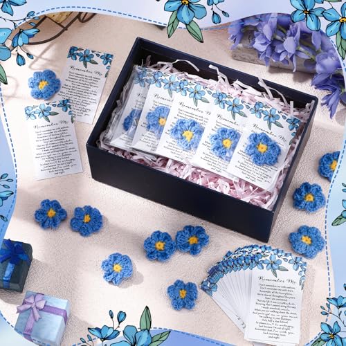 Giegxin 30 Sets Forget Me Not Gifts Bulk Crochet Flowers with Cards Remember Me Funeral Memorial Favor Loss of Loved One C...
