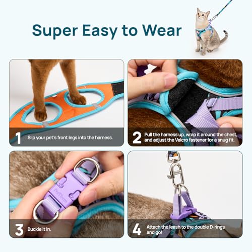 Cat Harness and Leash Set, Step-in Escape Proof Adjustable Vest Harness for Small Medium Large Cats, Lightweight Soft Brea...