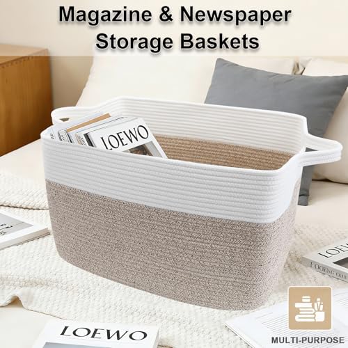 HZFTJOY Large Blanket Basket,Woven Rope Basket Storage Bin with Handles,65L Rectangle Laundry Basket for Magazines,Toys,Cl...