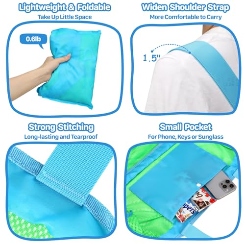 BrainyBees Extra Large Mesh Beach Toy Bag With Drawstring - Lightweight Tote for Sand Toys, Children's Storage Bag for Tra...