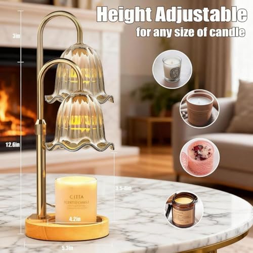 MoKasi Crystal Candle Warmer Lamp with Timer & Dimmable Light, Wall Mount Option，Adjustable Height Wax Melt Warmer for Jar...