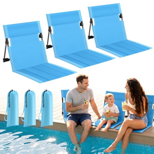 3 Pack Portable Poolside Chairs, Foldable Beach Chairs for Adults, Lightweight Legless Ground Seat with Carry Bag, Small B...