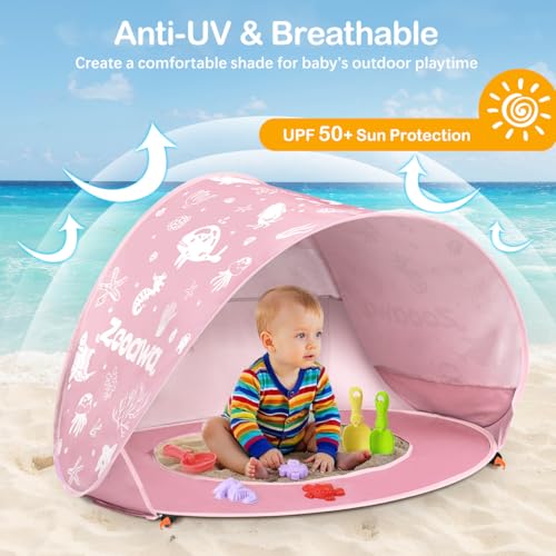 Zooawa Baby Beach Tent, Pop Up Beach Tent Sun Shade for Beach, Portable Shade Pool UV Protection Sun Shelter for Infant wi...