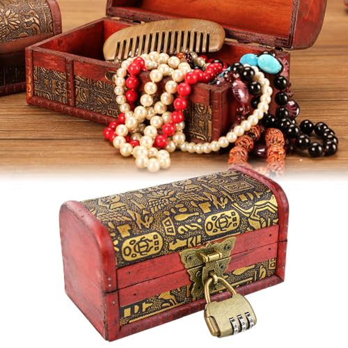 Flylin Vintage Treasure Chest Box, Wood Leather Jewelry Storage Box Case Holder with Combination Lock for Gifts, Vintage S...