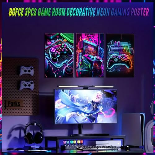 BGFCE Game Room Decor Posters Set of 3 - Neon Gaming Accessories Theme Canvas Wall Art, Gamer Console Paintings Picture Wa...