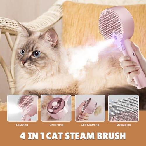 Cat Steam Brush,Cat Brushes for Indoor Cats, 4 In 1Spritz Spray Defur Comb, Cloud Care Shedding Control, Pet Grooming Brus...