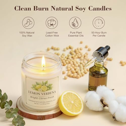 Scented Candle Gift Set, 6 Pack 7oz Natural Soy Wax Aromatherapy Candles, Coconut Vanilla Lemon Verbena Fresh Linen Scent...