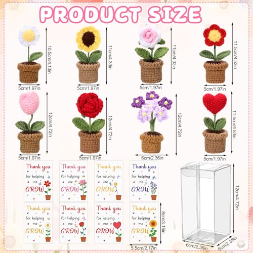 8 Set Thank You for Helping Me Grow Crochet Flower Pots Teacher Appreciation Gift Bulk Positive Handmade Crochet Flowers w...