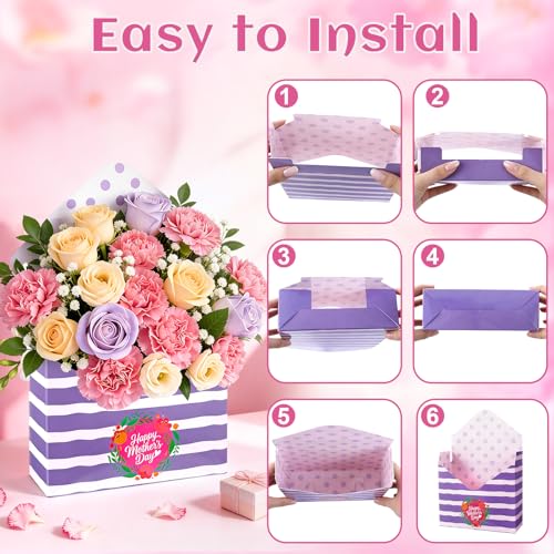 12 Pcs Gifts for Mothers Day Florist Box Mothers Day Bouquet Envelope Boxes Stripe Mother Gifts Floral Envelope Boxes Pape...