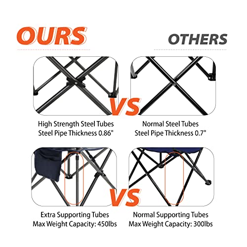 ALPHA CAMP Oversized Folding Camping Chair, Heavy Duty Portable Lawn Chairs with Cooler Bag, Side Pocket & Cup Holder, Fol...