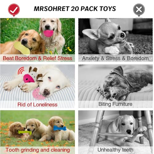 MRSOHRET 20Pcs Puppy Chew Toys for Teething, Dog Chew Toys with Rope Toy, Pet Dog Toothbrush, Treat Balls, Plush Toys and ...