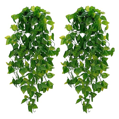 BLEUM CADE Fake Hanging Plants, 2pcs Artificial Pothos Vines Greenery for Wall Home Living Room Office Indoor Outdoor Deco...