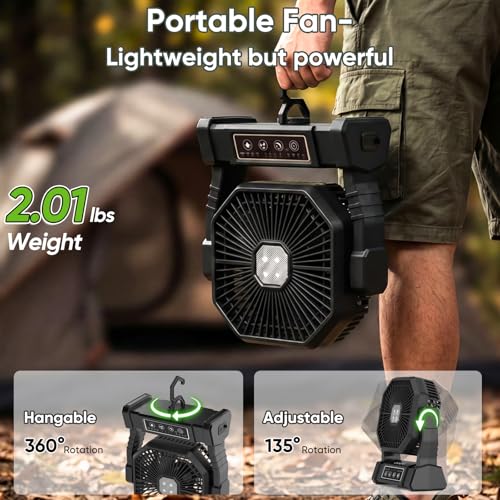 COZII Battery Operated Fan, 20000mAh Rechargeable Portable Fan with LED Lantern - 3 Colors, 4 Speeds, 4 Timing, Adjustable...