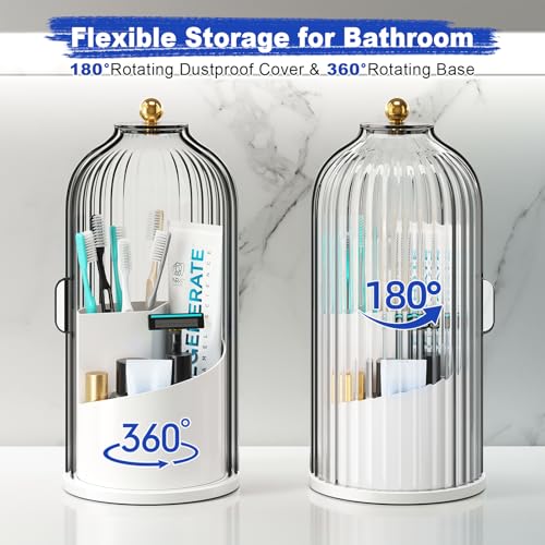 Dustproof Toothbrush Holders with Cover for Bathrooms, Rotating Covered Tooth Brush Holder for Bathroom Counter, Dust Proo...
