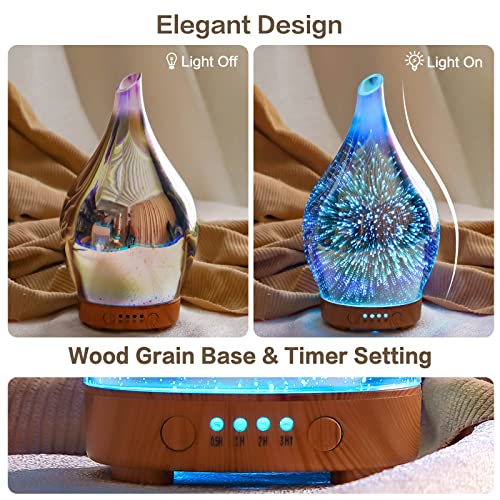 Porseme Essential Oil Diffuser 3D Glass Aromatherapy Ultrasonic Humidifier, Air Refresh Auto Shut-Off, Timer Setting, BPA ...