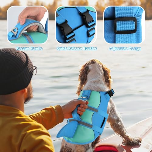 Dogcheer Dog Life Jacket Shark, Neoprene Harness Dog Life Vest with Lift Handle, Reflective Adjustable Pet Swim Float Vest...