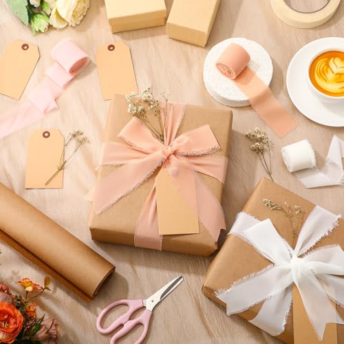 Suncalla 16 Pcs Neutral Wedding Wrapping Paper Set 16" Kraft Vintage Bridal Gift Wrapping Paper and Ribbon Gift Tags Dried...