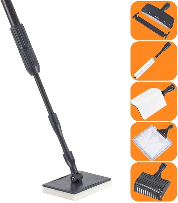 hygger Carbon Fiber 6 in 1 Aquarium Cleaning Tool Kit Al-gae Scraper Scrubber Pad Sponge Telescopic Handle Fish Tank Brush...