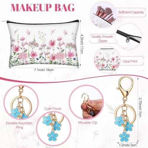 Hushee 20 Pcs Wildflower Party Favors Set 16oz Floral Glass Cups Clear Gift Bags Makeup Bags Flower Keychains for Bridesma...