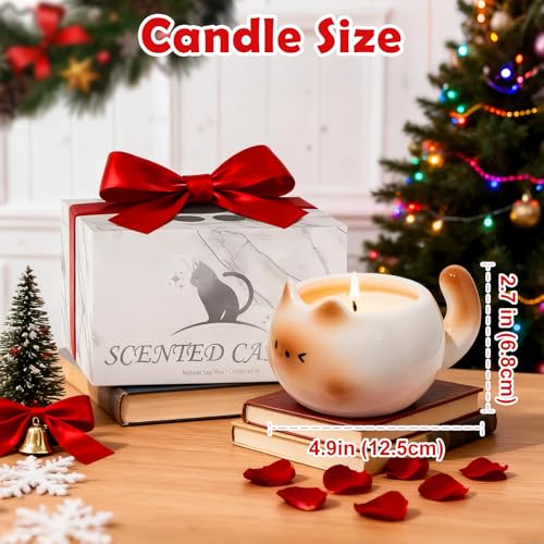 Cat Lover Gift – Cute Cat Scented Candle for Women, Rose Aromatherapy Soy Candle in Ceramic Cat Jar, Funny Cat Lover Gift ...