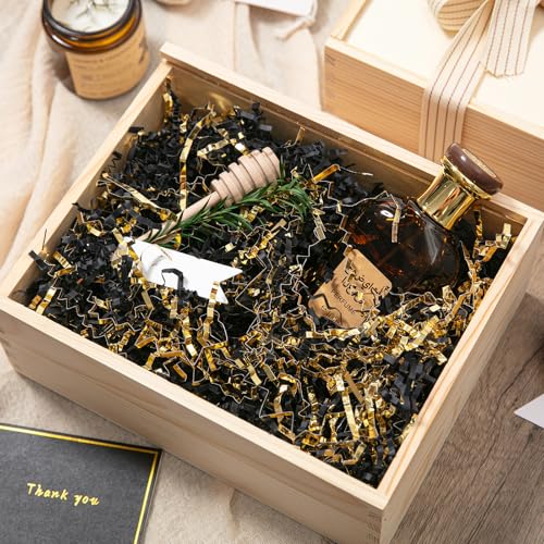 Mefleet 1/2 LB Crinkle Cut Paper Shred Filler 8 oz Black & Gold Crinkle Shredded Paper for Gift Box - Gift Basket Bag Fill...
