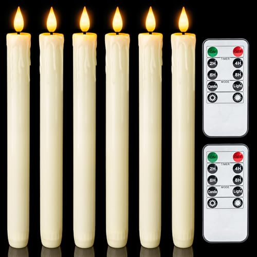 Homemory Real Wax LED Flameless Taper Candles with Remote Timer, 9.6 Inches Ivory Fake Candlesticks, Dripless Battery Oper...