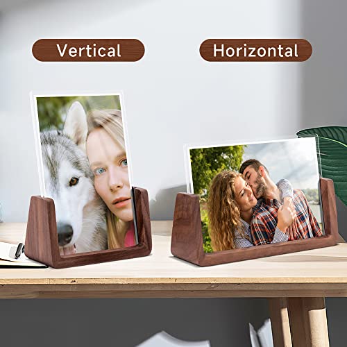 Komimaci 4x6 Picture Frame - 2 Pack, Rustic Wooden Photo Frame with Walnut Wood Base and High Definition Acrylic Glass Cov...