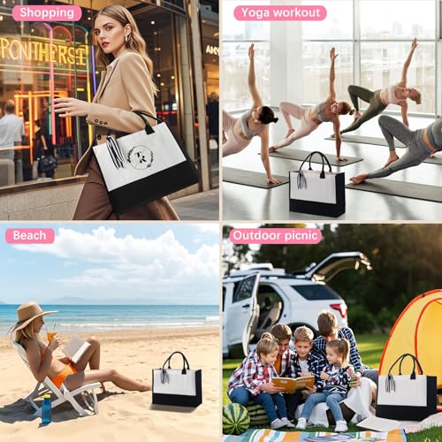OKBA Personalized Classic Canvas Tote Bag(Black and White), for Wedding, Birthday, Beach, Perfect Gifts for Women