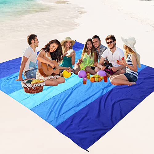 WIWIGO Beach Blanket Waterproof Sandproof Beach Mat 79" X 83"/10'x9'for 2-8 Adults Quick Drying Outdoor Picnic Mat Beach A...