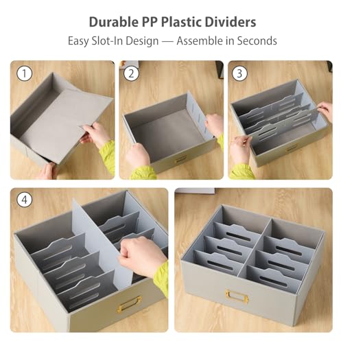 Photo Storage Box with Lid – Premium Faux Leather Organizer with Plastic Dividers, Holds Up to 1800 4x6 Photos, Memory Kee...