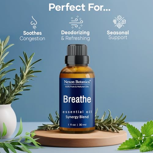 Breathe Essential Oil Blend 30 ml - Breath Sinus Relief with Menthol Oils - for Humidifiers, Diffusers, and Aromatherapy -...