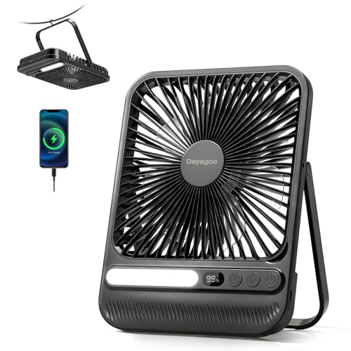 Deyagoo Travel Fan,7-Inch Camping Fan, Rechargeable Fan, 28H 10000mAh Ultra-Thin Quiet USB Desk Fan with Timer & LED Displ...