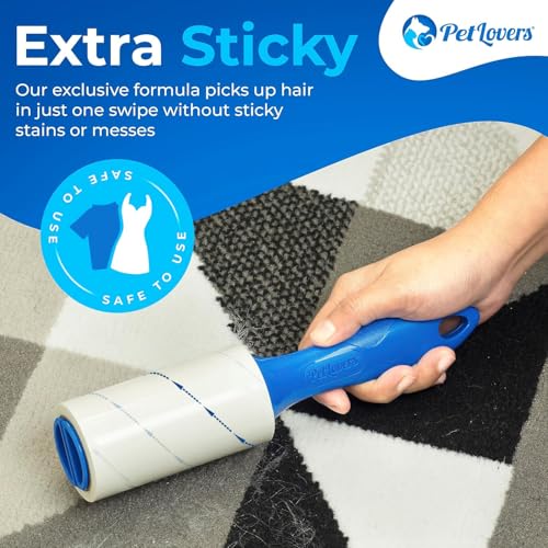PetLovers Extra Sticky Lint Roller Mega Value Set 450 Sheets for Pet Hair Removal and Clothes, Dog and Cat Lint Remover 5 ...
