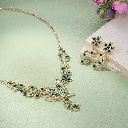 EleQueen Women's Austrian Crystal Butterfly Flower Leaf Necklace Earrings Set