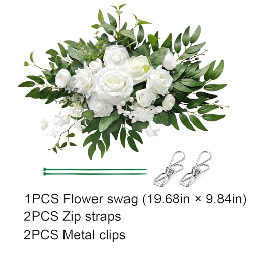 Roahosy Artificial Flower Swag, Wedding Sign Flowers White Rose Flower Arrangements for Wedding Ceremony Reception Entranc...