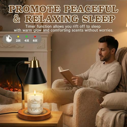 HISBO Candle Warmer Lamp with Timer & Dimmer, Adjustable Height Electric Wax Melter for Jar Candles, Dimmable Candle Lamp ...