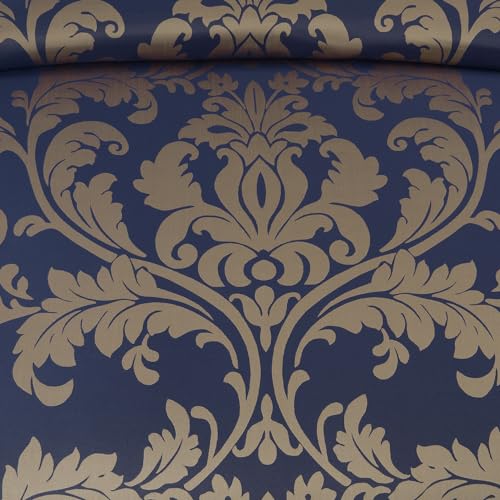 Chezmoi Collection Valor 7-Piece California King Bed in a Bag, Navy/Gold Luxury Jacquard Floral Comforter with Sheets Set ...