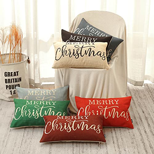 TRENDIN Christmas Couch Pillow Cover 20x12 inch, Blue Lumbar Throw Pillowcase, Home Chair Office Winter Decorations Linen ...