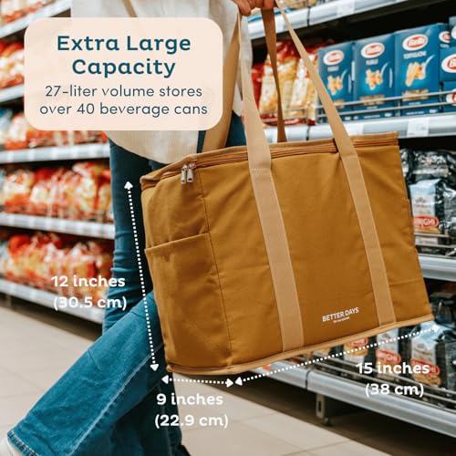 Nook Theory Reusable Insulated Grocery Bag - Leak Proof, X Large Cooler Bag - Insulated Shopping Bags for Groceries - Trav...