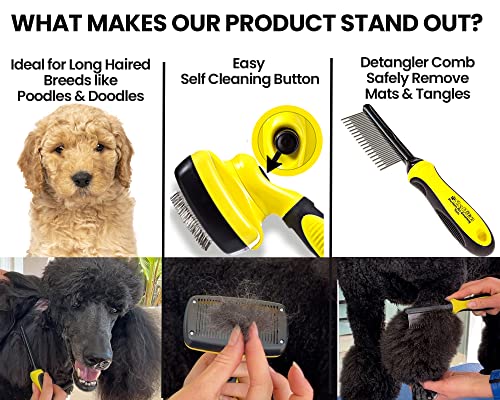 ShedTitan Doodle Brush Slicker for Dogs - Self Cleaning Dog Brush for Poodles, Goldendoodle Grooming Kit with Detangler Comb