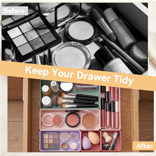 Teenyyou 18 Pcs Drawer Organizer Stackable 4 Size Makeup Drawer Organizer Trays Acrylic Bathroom Vanity Storage Bins for C...