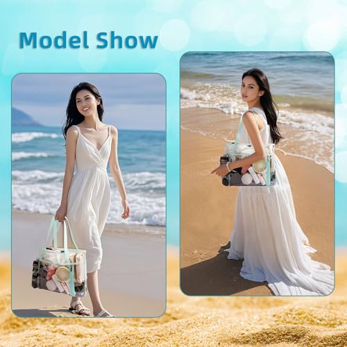 TINYAT Beach Tote Bag for Women Large Capacity - Waterproof Sandproof 6 Pockets with Zipper Gym Travel Shopping Handbag