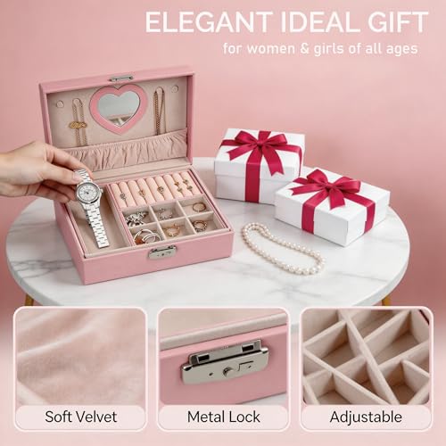 Jewelry Box Organizer for Women, 2-Layer Large Jewelry Storage Boxes with Mirror Ideal Gift Earrings Box Case for Necklac...