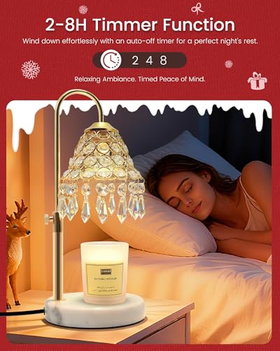 Crystal Candle Warmer Lamp with Timer and Dimmer - 2-in-1 Electric Wax Melt Burner & Dimmable Table Lamp, Adjustable Heigh...