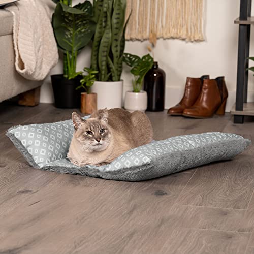 Furhaven Cat Bed for Indoor Cats, Washable w/ Removable Bolsters, For Pets Up to 18 lbs - Plush & Diamond Print Cuddle Loa...
