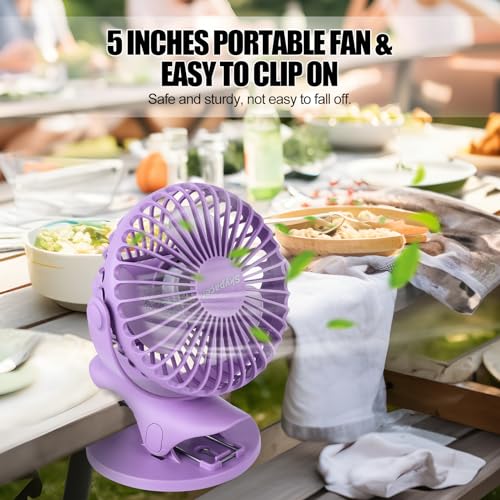 Portable Clip Fan Battery Operated,3 Speeds USB Rechargeable Mini Table Fan with Strong Airflow,360°Rotation Ultra Quiet P...