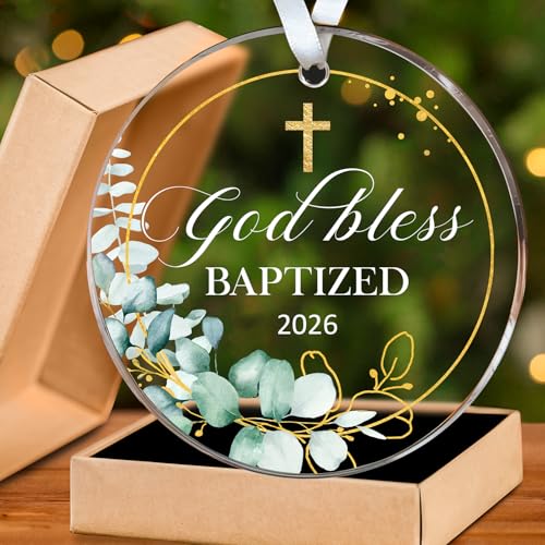 HEXMOZ Christian Easter Baptism Gifts for Boys, Girls, Adults - God Bless Baptized Ornament 2026 - Cross Christening Gift ...