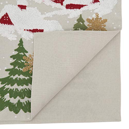 SARO LIFESTYLE Bennett Collection Embroidered Christmas Mountain Table Runner, 16" x 70", Natural