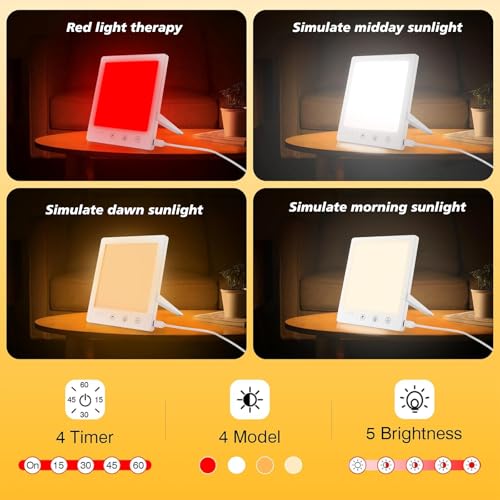 DABLEIBEN Sun Light Therapy Lamp with Red Light - 10000 Lux LED Sun Light Therapy Lamp for Face, Improving Mood, Energy, S...